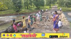 माडविहरा-हुंबरण रस्त्यावर श्रमदानातून तात्पुरत्या पुलाची उभारणी